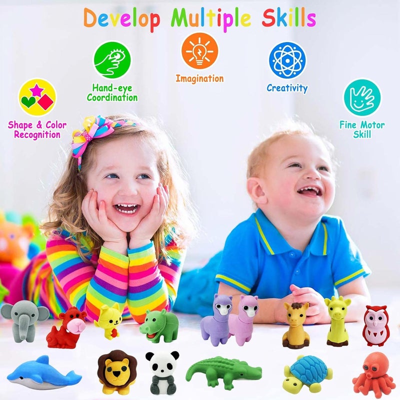 Kaemi 64Pcs Animal Erasers - Kids Desk Pets Bulk 3D Puzzle Erasers Take Apart Toys for Party Favors & Treasure Box Games - Image 3